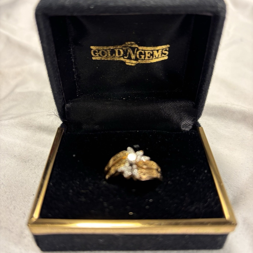 Vintage Style Era Wedding Bridal Ring Set 10K Gold .16 ct Diamond Size 6 COA